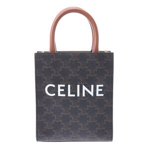 Celine Vertical Cabas Bag Tan Black Triomphe Canvas Calf Leather Shoulder